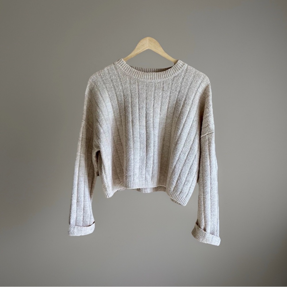 Sincerely Jules Oatmeal Ribbed Crew Neck Sweater